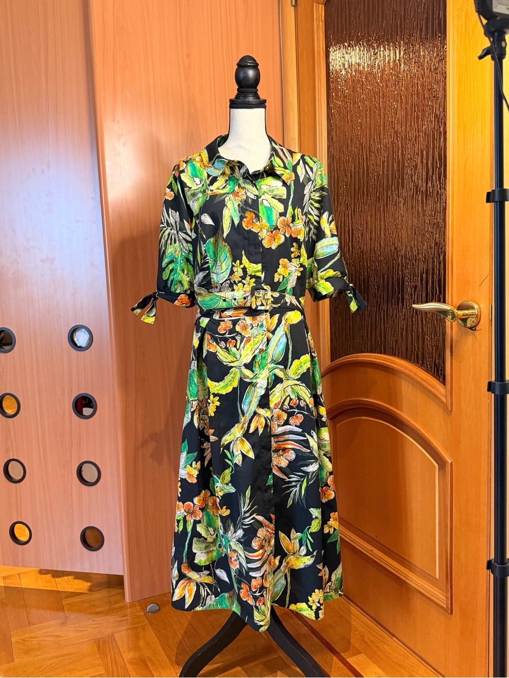 rickie freeman 
TERI JON
 Botanical Button-Front cotton Midi shirt dress  Sz 18